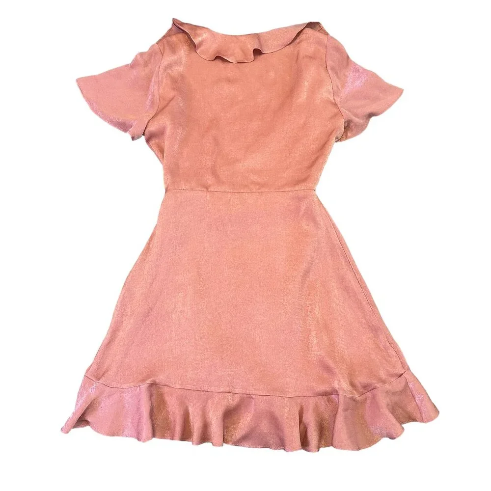 Show Me Your Mumu Satin Mini Wrap Dress Ruffle Short Sleeve Size Small Women's - Picture 7 of 12